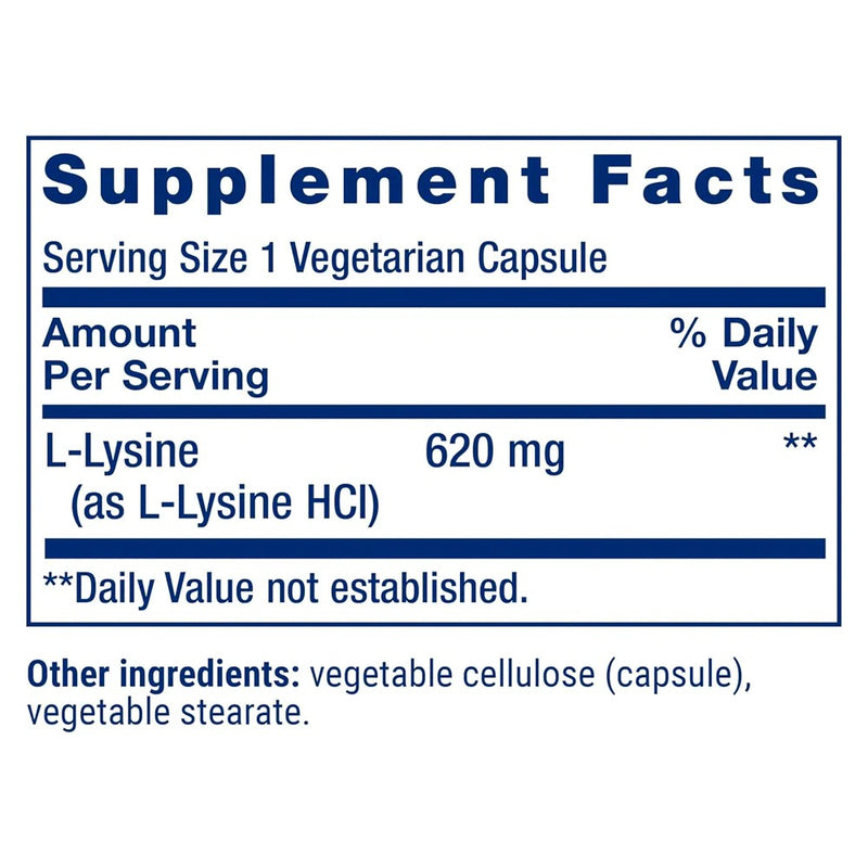 L-Lysine 620 mg (100 VCapsules) - Life Extension