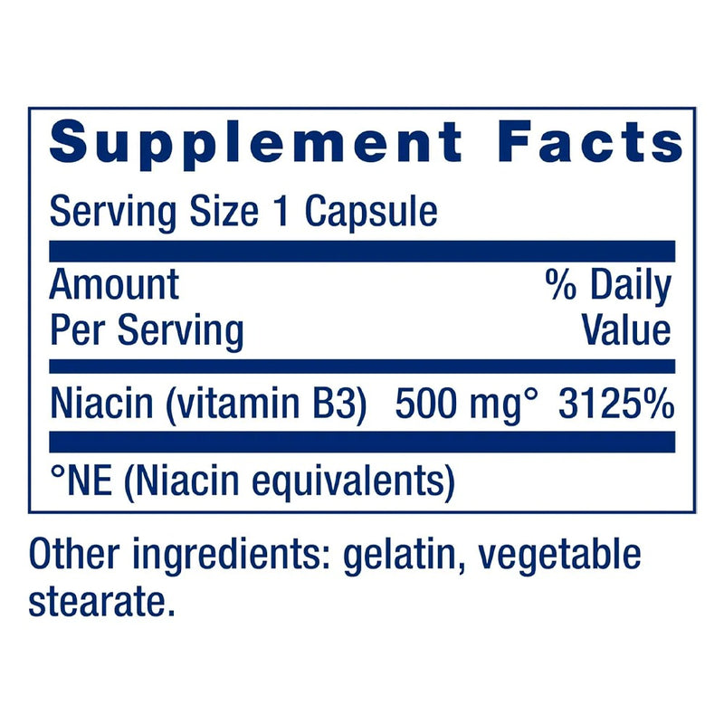 Vitamin B3 Niacin 500mg (100 Capsules) - Life Extension